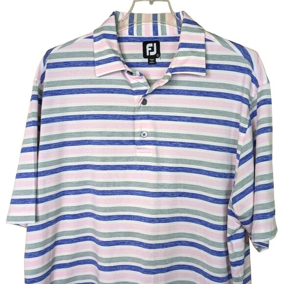 Footjoy Polo Shirt Mens Large Pink Blue Striped Golf Short Sleeve Embroidered FJ - Picture 3 of 11